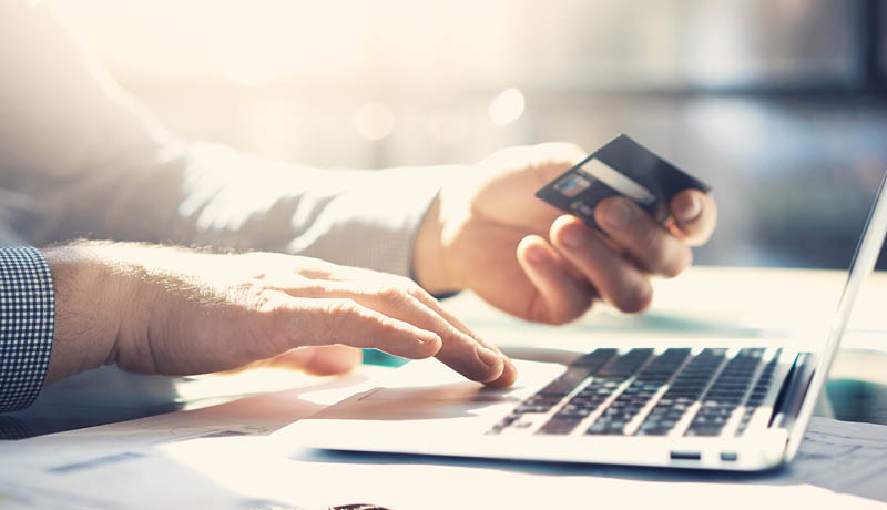 Person holding credit card with laptop